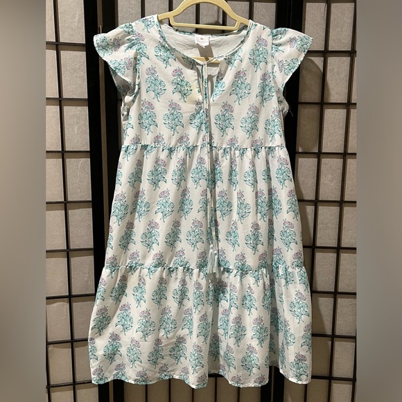 Dresses & Skirts - j.marie CECILIA RUFFLE FLORAL MINI DRESS in BLUE, mint with Lilac Accents SIZE S